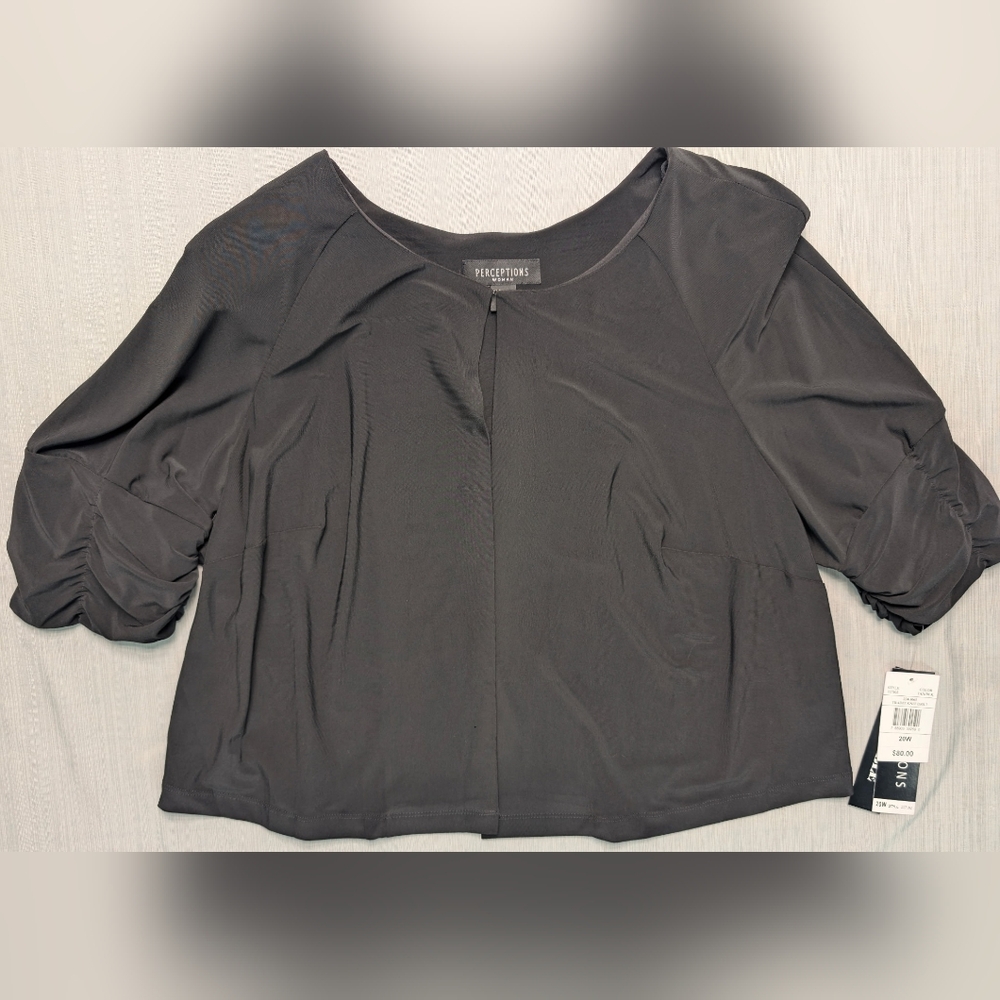NWT Perceptions New York  Cardigan Black Half Sleeve Open Front Stretch Size 20W
